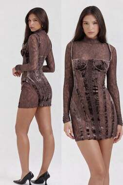 House of CB "Marica" brown velvet mini...